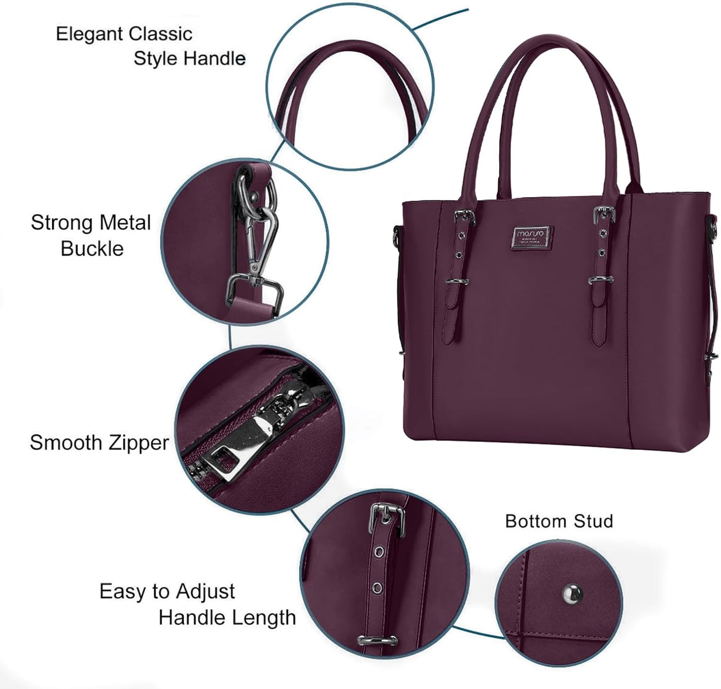 MOSISO PU Leather Laptop Tote Bag for Women, Waterproof Large Capacity Business Work Briefcase Shoulder Laptop Bag