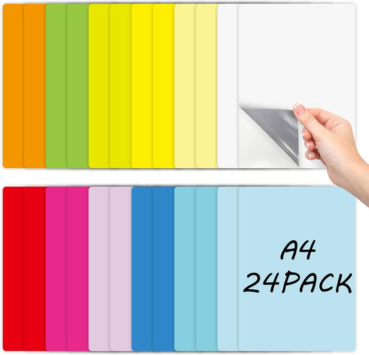 Dry Erase Board Sticker-Whiteboard Stickers-8.3''x11.7'' Washable+Removable Dry Erase Sheets-Fridge Magnetic Paper Alternatives for Wall/Desk/Refrigerators(24 PCS)