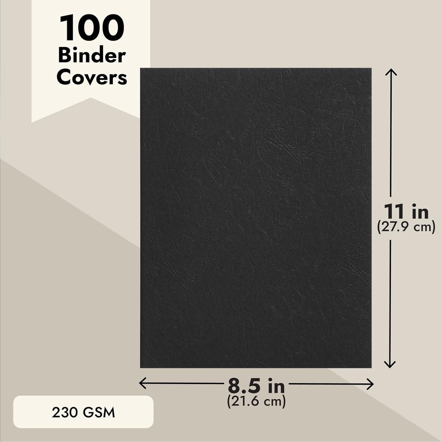 Juvale 100-Pack Black 13 Mil Presentation Binding Covers and Backs - 230g Letter Size Quality Leather Grain Paper for Business Reports, Office, School, & Spiral Binding Machine (8.5 x 11 In)