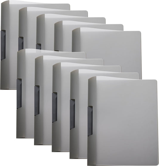TOTiyea 10 Pack Clear Report Covers with Swing Clip, File Folder with Swing Clip, 30 Sheets Capacity, Slide Locking Report Covers, Letter Size (Grey, 10 Pack)
