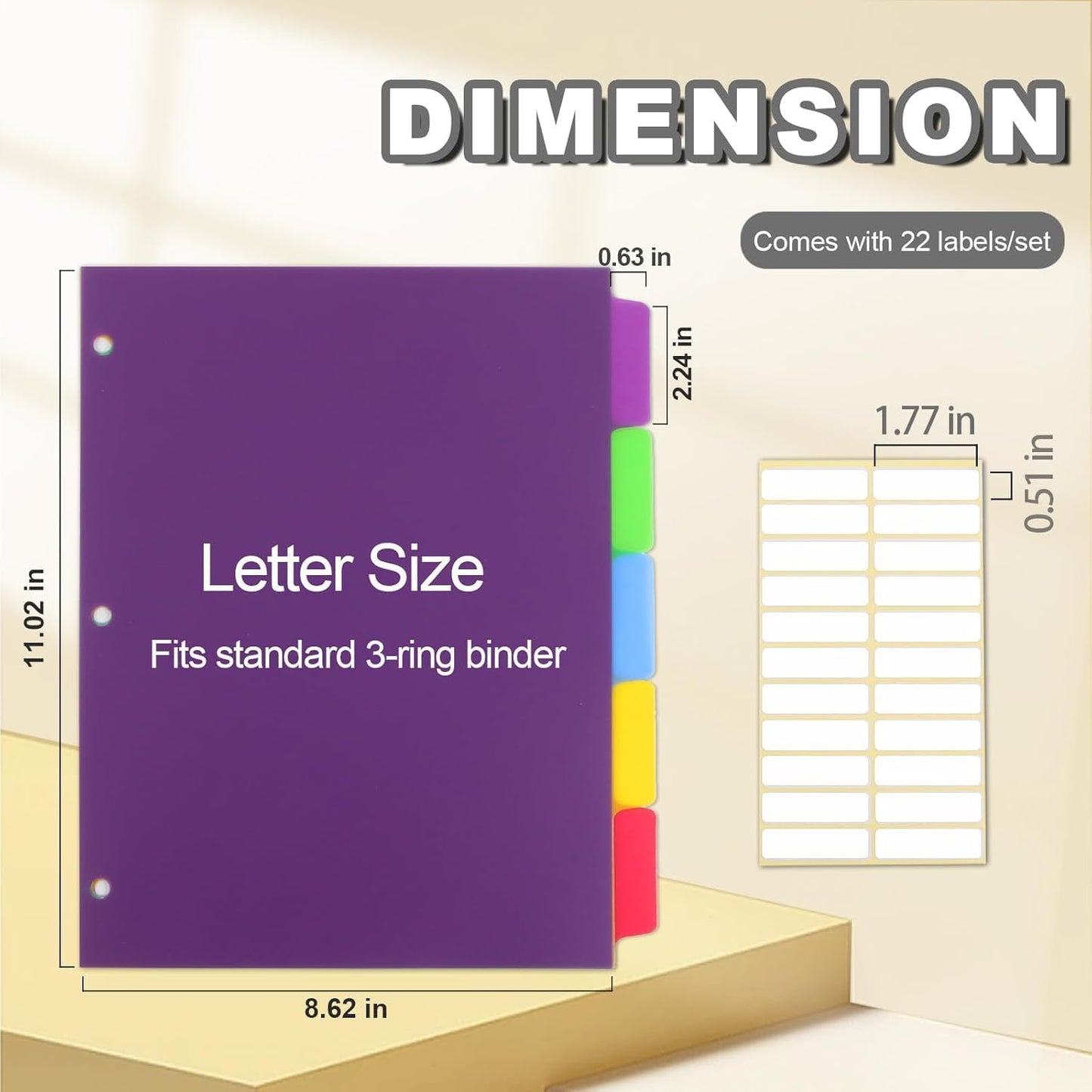Colorful Binder Dividers with Tabs,Plastic Index with 5-Tabs,for 3 Ring Binder,6 Sets