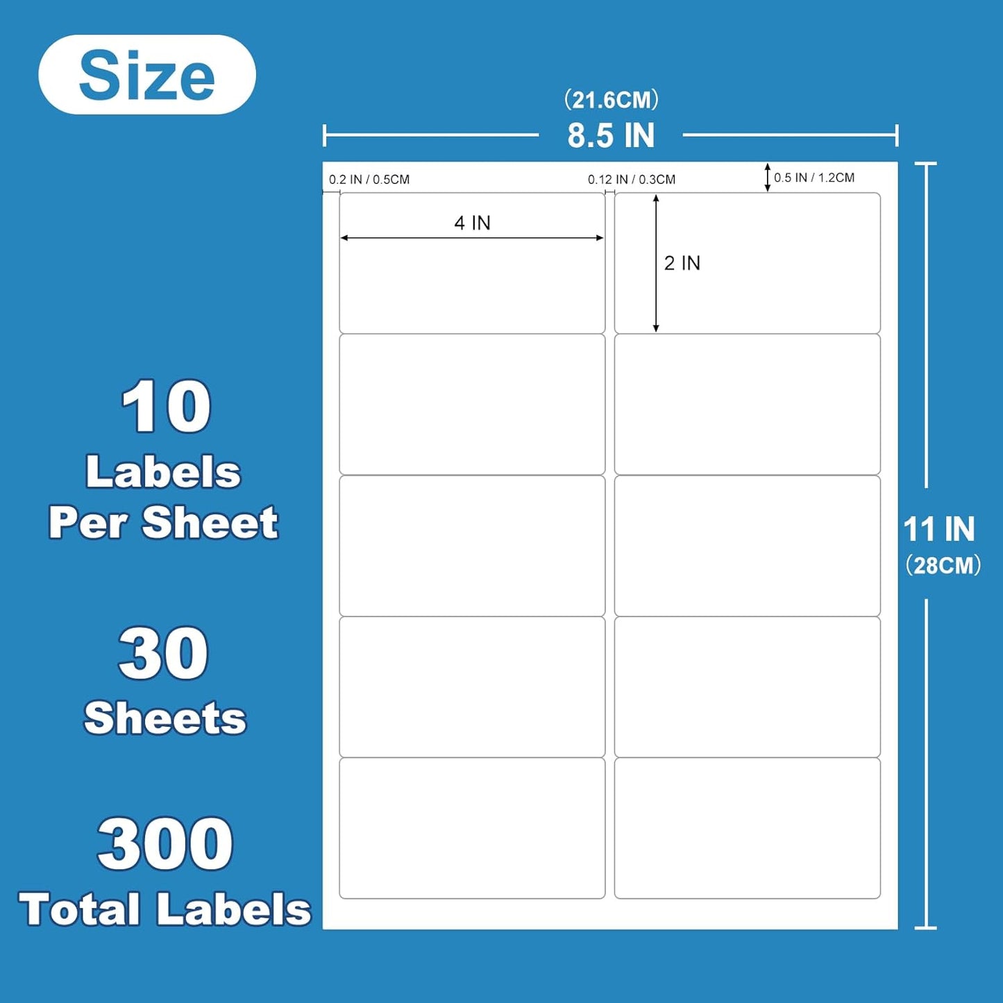 2" x 4" Shipping Address Labels, Laser/Inkjet Label Printer White Labels, Strong Adhesive Mailing Shipping Label（30 Sheet, 300 Labels）（HB-R010）