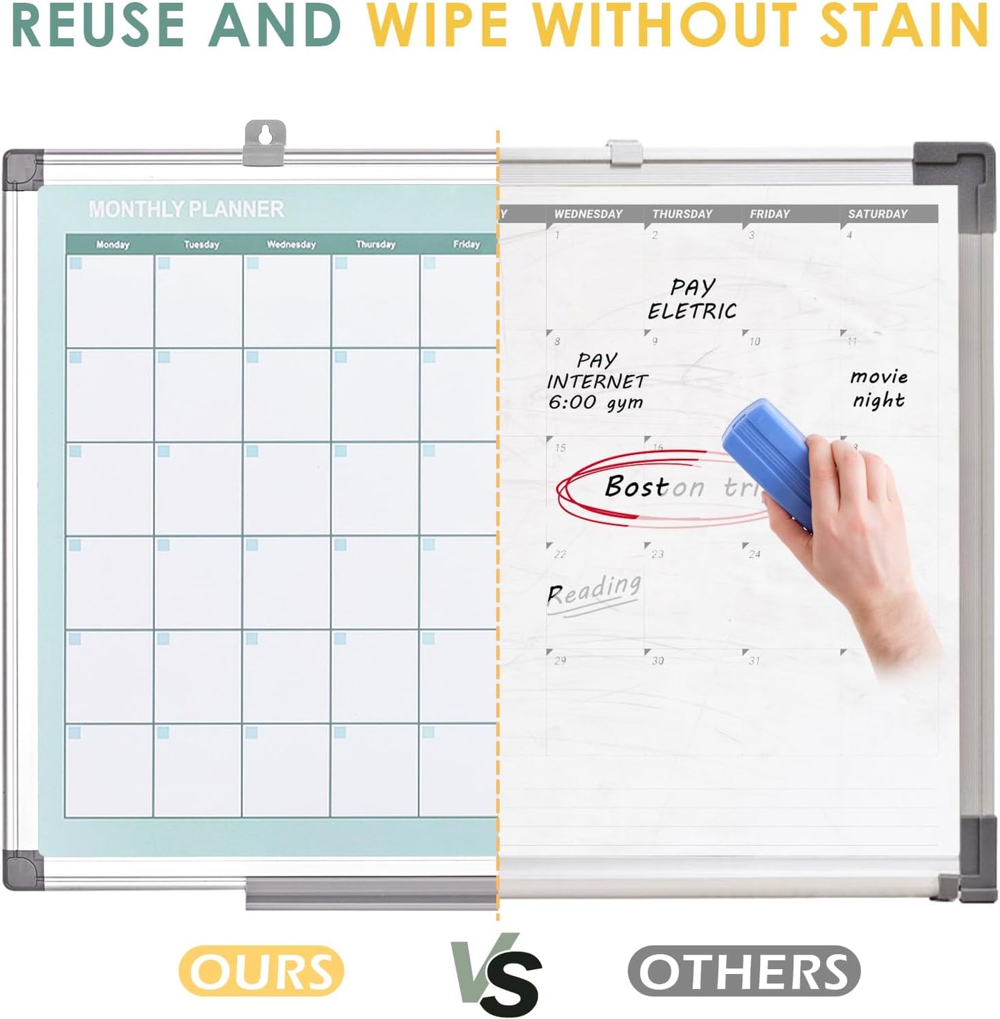 MAKELLO Dry Erase Calendar for Wall, Large White Board Calendar with Next Month for Office, Family, Kitchen and Bedroom, 36x24 inches