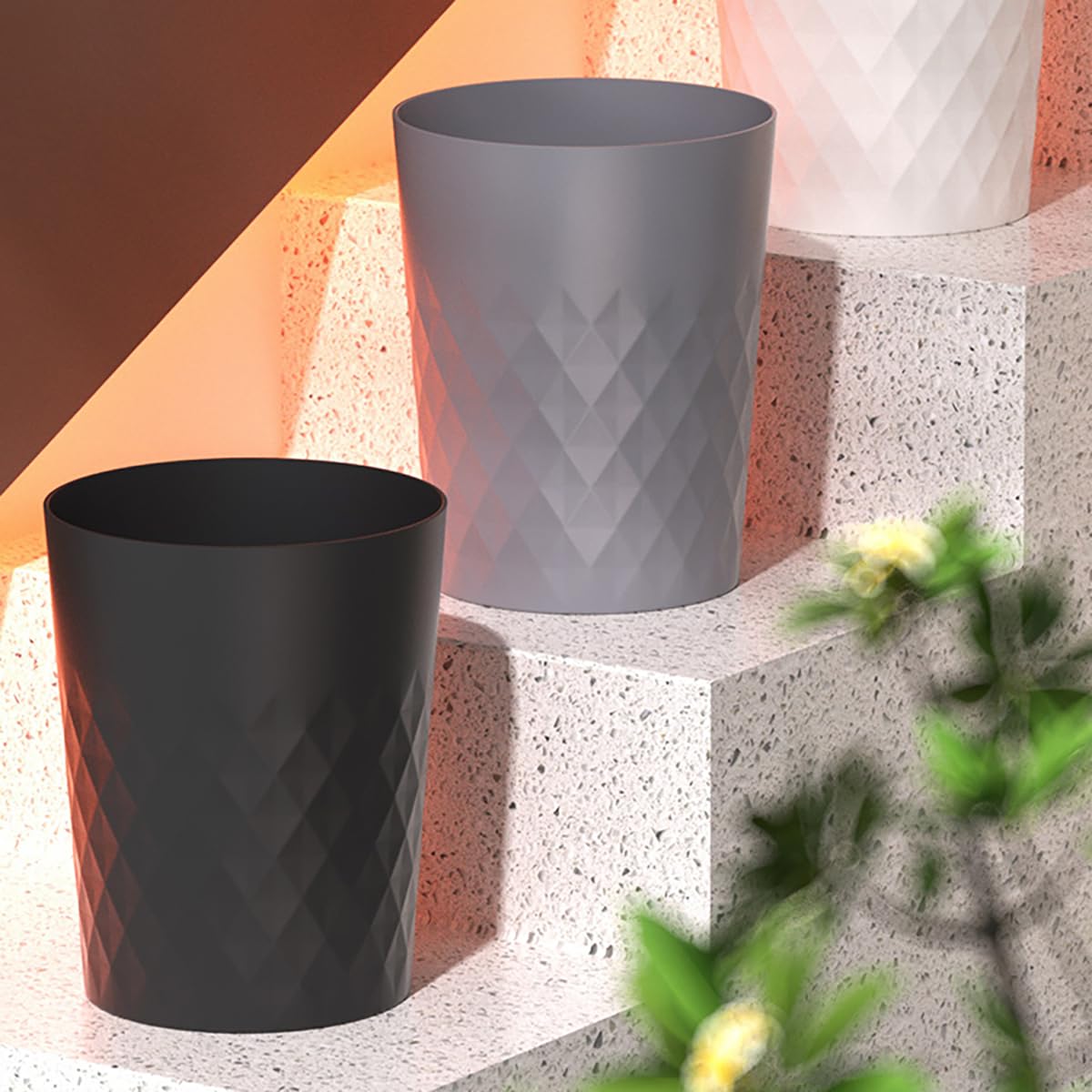 2 Pack Small Trash Can 1.8 Gallon Bathroom Garbage Can Waste Basket Recycling Bin for Dorms Bedrooms Offices Kitchens, Black