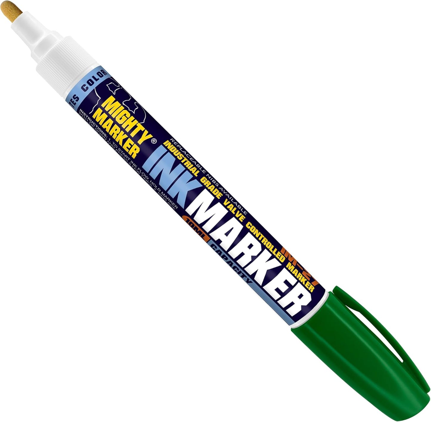 IM-27 Ink Marker, 2.3mm Medium Tip, Alcohol-Based Quick-Dry Permanent Ink, Waterproof, Safe for Most Surfaces, Clip Cap, 6 Bonus Tips, Valve Action, 10ml, 6 Pack (Green)
