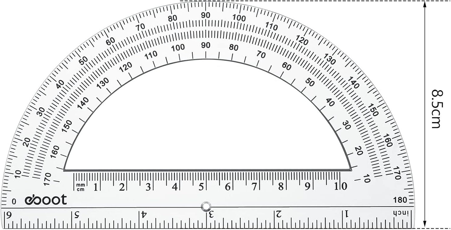 EBOOT 24 Pack Plastic Protractors Math Protractor 180 Degrees 6 Inch (Clear)