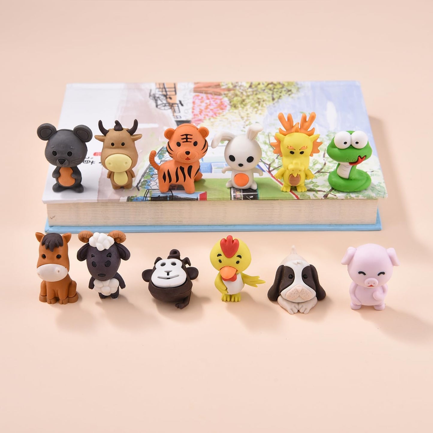 12 Pack Animal Erasers for Kids, 3D Puzzle Eraser for Boys Girls, Chinese Zodiac Erasers for School Supplies Prize Gifts Party Favors