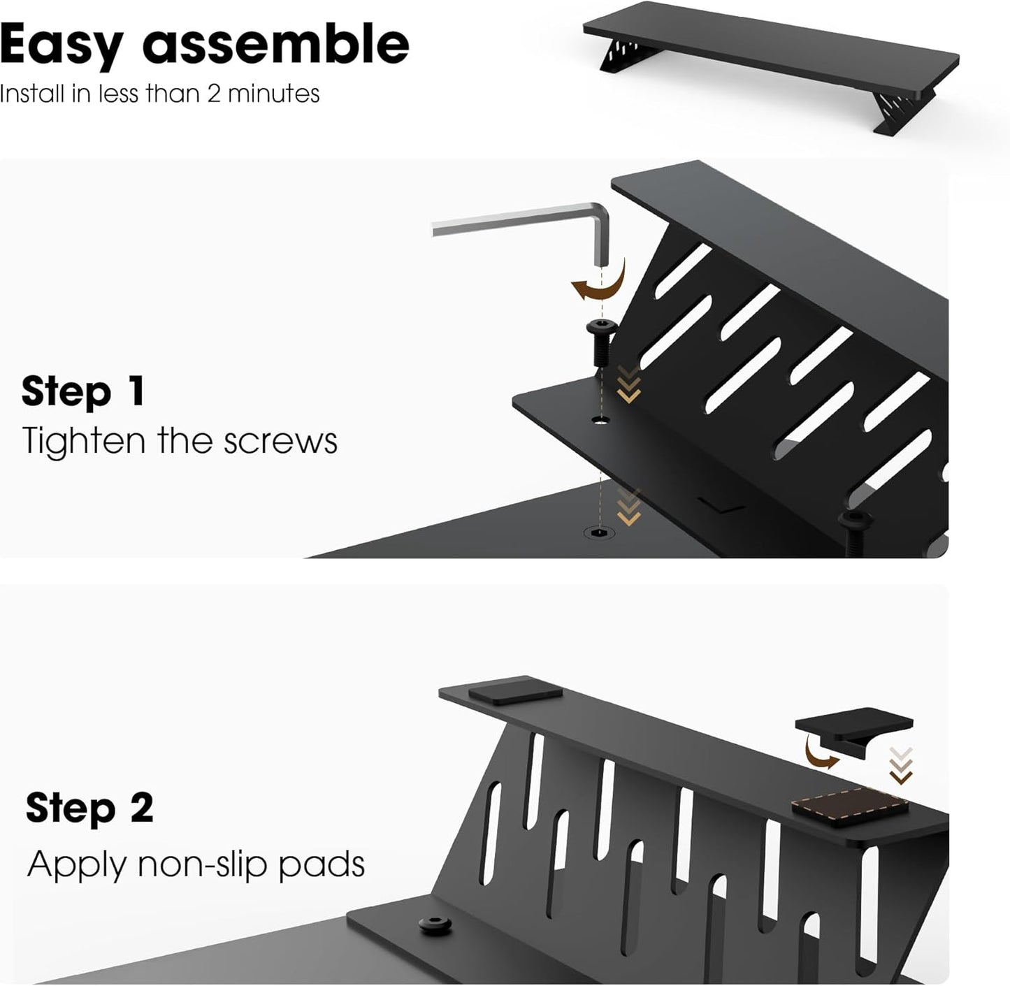Fenge Monitor Stand Riser, Desk Top Shelf for 2 Monitors, Computer Stands for Desk, Wood & Steel Desktop Riser for Laptop, PC, Printer