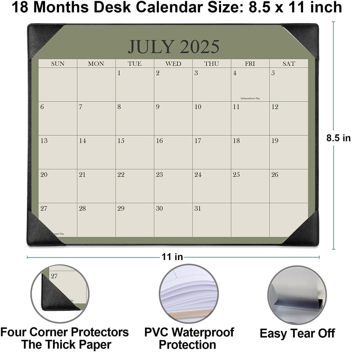 Desk Calendar 2025-2026 with Desktop Mat, 18 Month Small Desk Pad Calendar from July 2025 to December 2026, 8.5" x 11" Desk Pad Calendar 2025-2026 for Home, School Office, Black