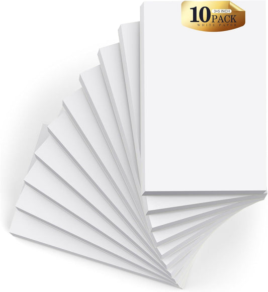 Small Note Pads 3x5 Pocket Notepad, 10 Pack Server Note Pads 3x5, White Memo Pads, Scratch Pads, Small Writing Pads White Paper, 50 Sheets per Blank Mini Notepads 3x5 Scratch Paper for Work/School