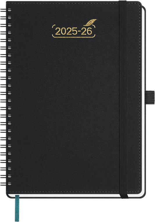 BEZEND Weekly Planner 2025-2026 with 2 Columns, 5.8" x 8.5" Academic Calendar 18 Months (Jul 25-Dec 26) Life Work Appointment Book with Monthly Tab, PU Leather Softcover Spiral - Black