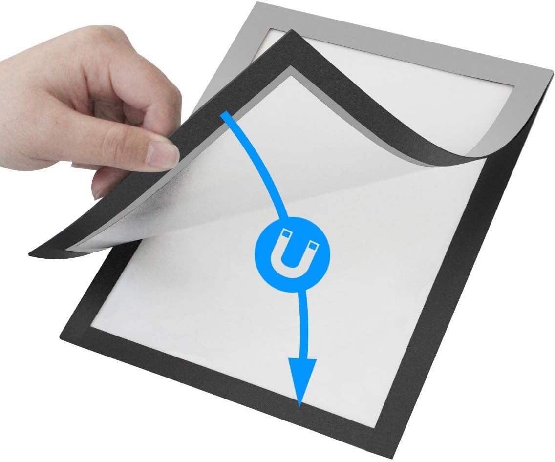 Document Sign Holder Pockets with Magnetic Back, Plastic Poster Picture Notice Display Frame for Fridge/Whiteboard/Chalkboard/Cabinet, 8.5 x 11.6 Inches, Silver, 30 Pcs