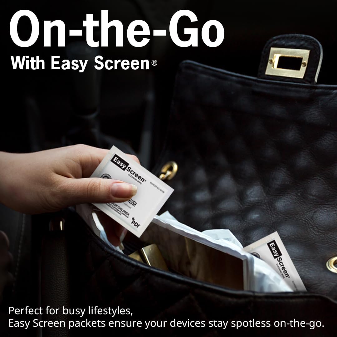 Easy Screen, Premium Screen Cleaning Wipes, Electronics, Touchscreens, and Glasses Cleaner, 50 Individual Packets Per Box, Large 5” x 8” Wipe