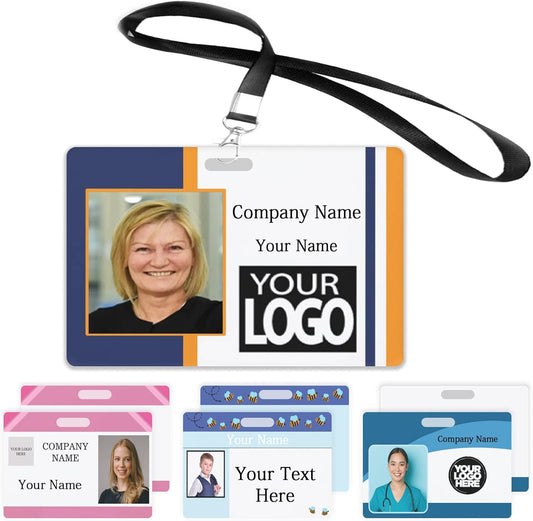 Custom Id Badge, Personalized Employee Photo Identification Card with Lanyard, Durable ID Card for Office Worker Doctor Nurse Student-Horizontal-Template1