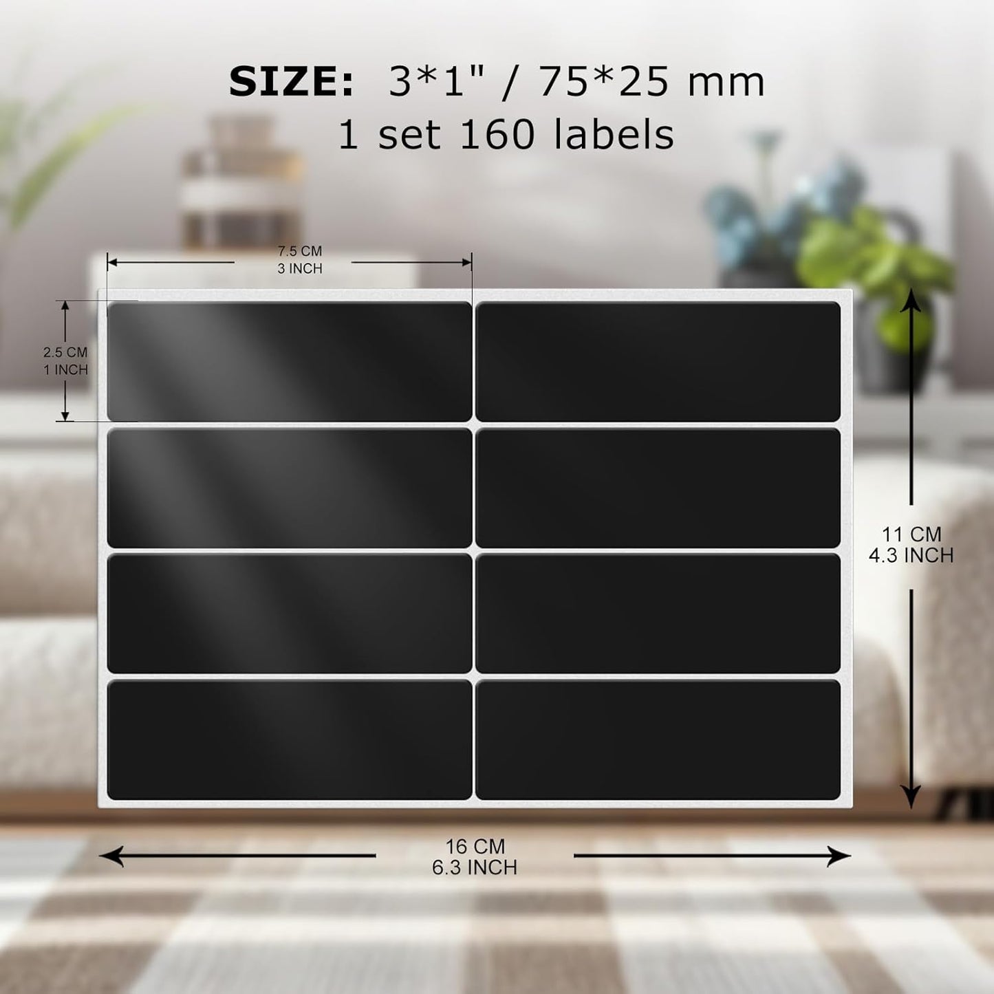 Colored Stickers 3×1 Inch Vinyl File Folder Sticker Black Rectangle Removable Waterproof Color Coding Moving Label for Boxes Office Inventory Labeling 160 PCS