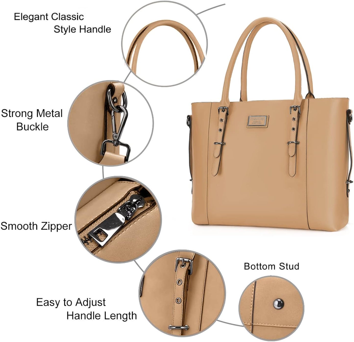 MOSISO PU Leather Laptop Tote Bag for Women, Waterproof Large Capacity Business Work Briefcase Shoulder Laptop Bag