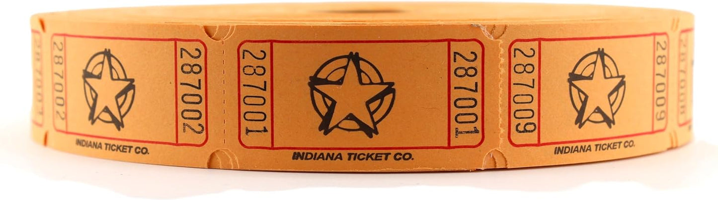 INDIANA TICKET CO. 2000 Raffle Tickets, Star, Orange, Single Roll, Ticket for Events, Entry, Class Reward, Fundraiser & Prizes