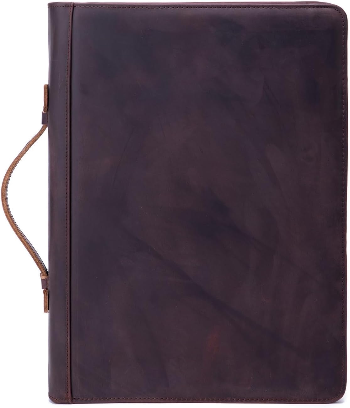 Genuine Leather Portfolio 3 Ring Binder with Clipboard, Hidden Handle, 8.5 x 11 Zippered Padfolio, Business Organizer Professional Executive Folio for Men and Women, Dark Brown