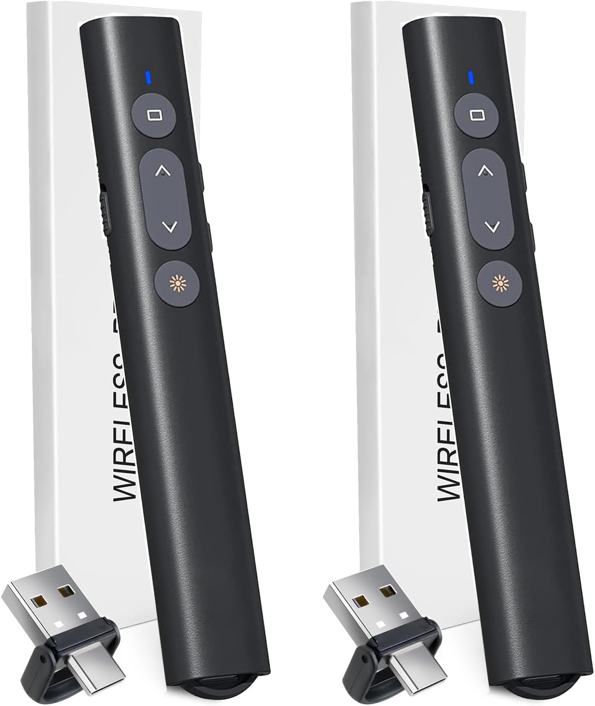 (2 Units) Presentation Clicker for PowerPoint Red Laser Pointer, USB A C Wireless Presenter Remote, Google Slide Advancer Projector Smart Board Slideshow PPT Clicker for Mac/Laptop/Computer/Office