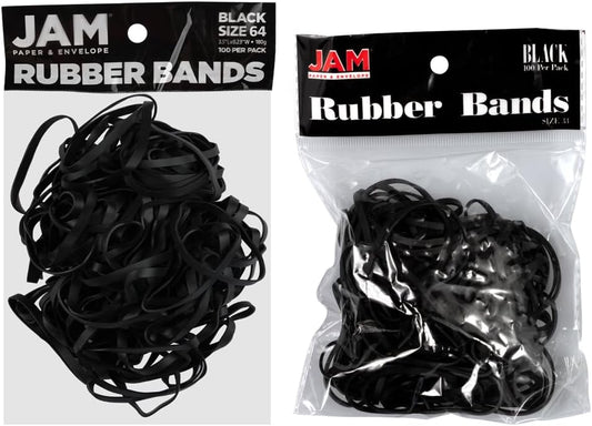 JAM PAPER Colorful Rubber Bands - Sizes 33 & 64 Set - Black Multi-Purpose Rubberbands - 200/Pack