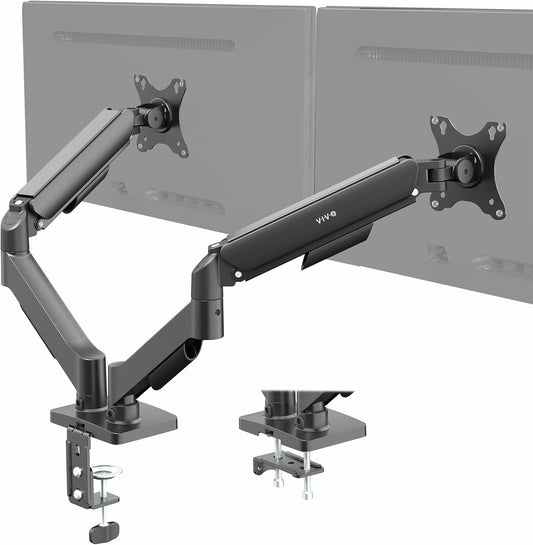 VIVO Dual Monitor up to 32 inches and 19.8 lbs per Screen, Pneumatic Arm Desk Mount, Articulating Counterbalance, VESA Stand, Classic, STAND-V002O