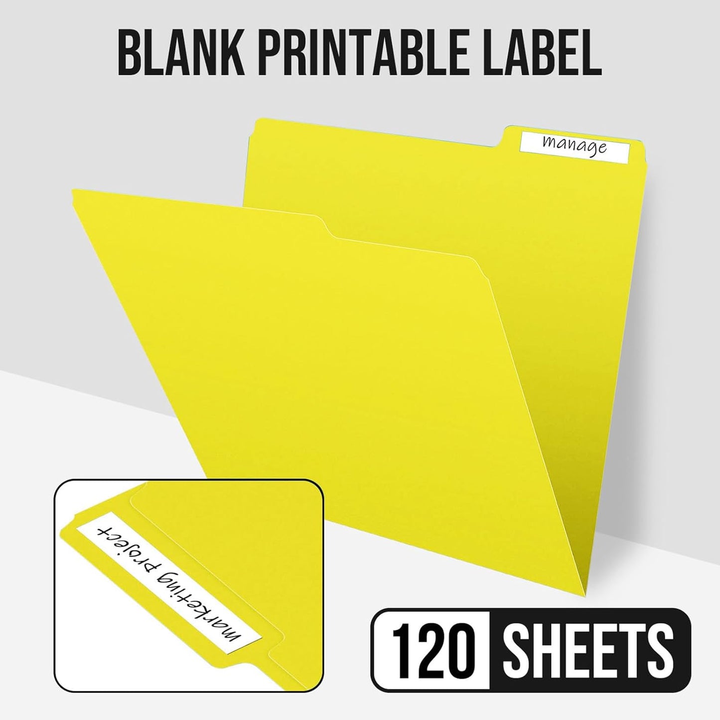 File Folders,IntoJoy 120 Pack Colored File Folder Letter Size, 1/3 Cut Tab Filing Folders for Office School Business File Document Organization,Yellow