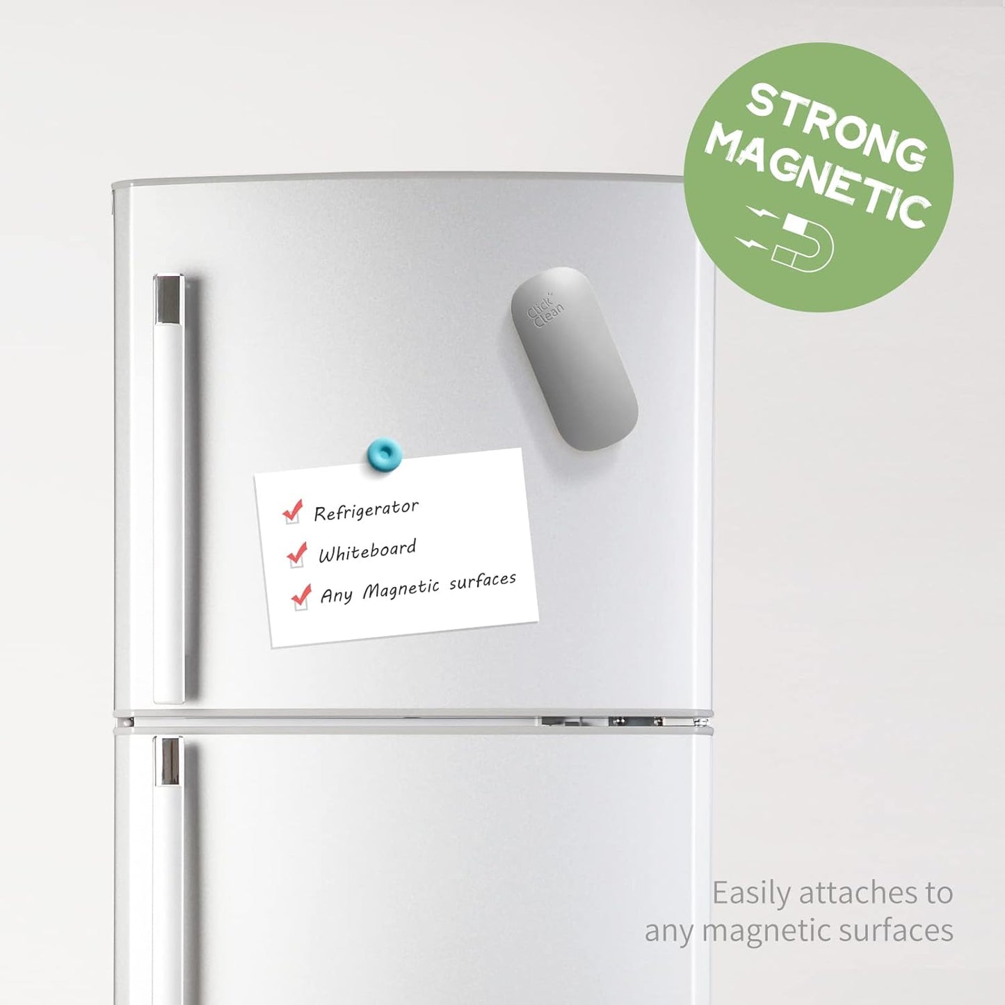 CLICK CLEAN Replaceable Dry Erase Board Eraser, 4-in-1 Magnetic Whiteboard Eraser with 3 Replaceable Felt Pads, Free 3.4oz Whiteboard Cleaner Included, Intended for Classroom, Home and Office