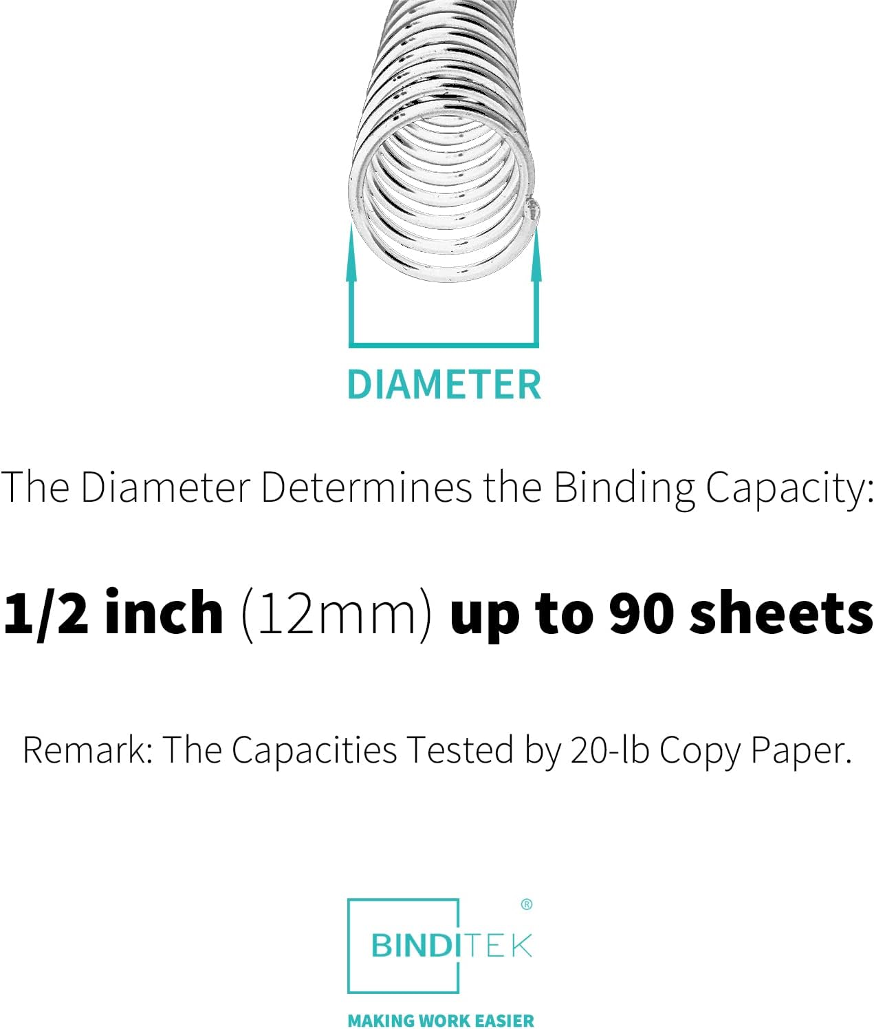 Binditek 50 Pack Plastic Spiral Binding Coils, 12mm(1/2"), 90 Sheet Capacity, 4:1 Pitch, Clear, 48Loops, for Letter Size, for Students and Coworkers