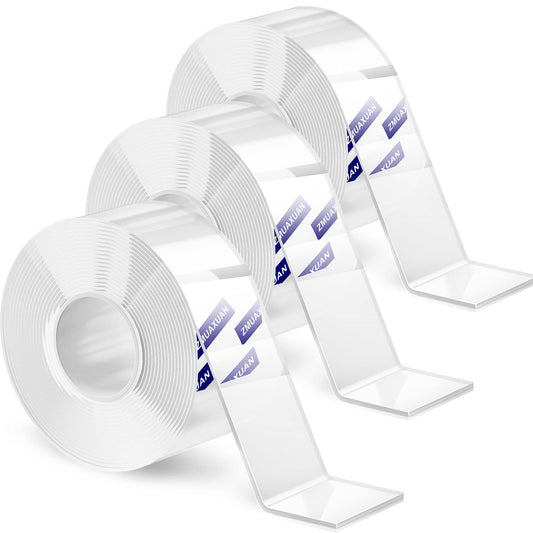 Clear Double Sided Adhesive Mounting Tape Heavy Duty Removable,Strong Picture Hanging Strips Wall Hangers,Sticky Tack Gel Putty Glue for Poster,Photo,Mirror,Carpet(9.85 Ft-3 Pack)
