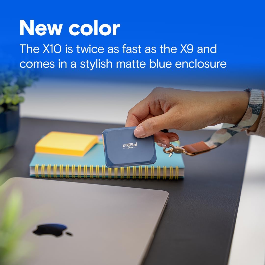 Crucial X10 8TB Portable SSD, Up to 2,100MB/s, USB 3.2 USB-C, External Solid State Drive, Compatible with Windows, Mac & Android, Durable Storage for Games, Photos & Files, Blue - CT8000X10SSD9-02