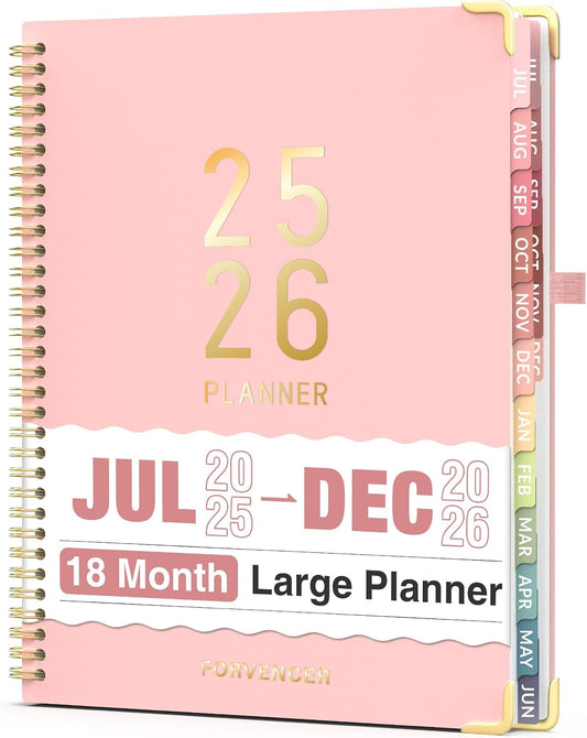Jul 2025 -Dec 2026 Planner, Forvencer Academic Planner 2025-2026, 18 Month Daily Planner, 8.5" x 11", Weekly & Monthly Agenda Book, Hardcover Calendar Book, School Supplies for Student,Pink