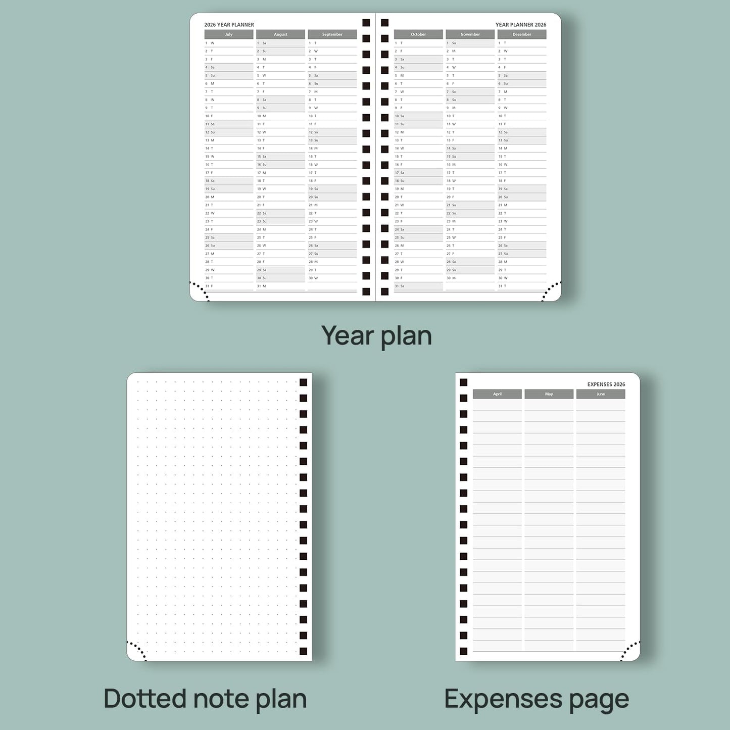 POPRUN Pocket Planner 2025-2026 (Spiral Hardcover - 4''x 6.25''), Daily Weekly and Monthly (July 2025 - June 2026) with Hourly Time Slots, for Purse, 100 GSM - Black