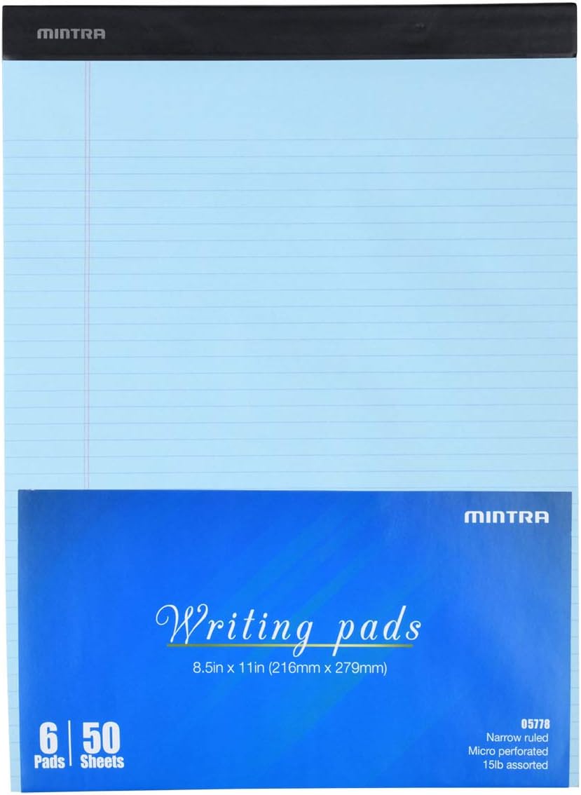 Mintra Office Legal Pads - ((BASIC PASTEL 6pk, 8.5in x 11in, NARROW RULED))