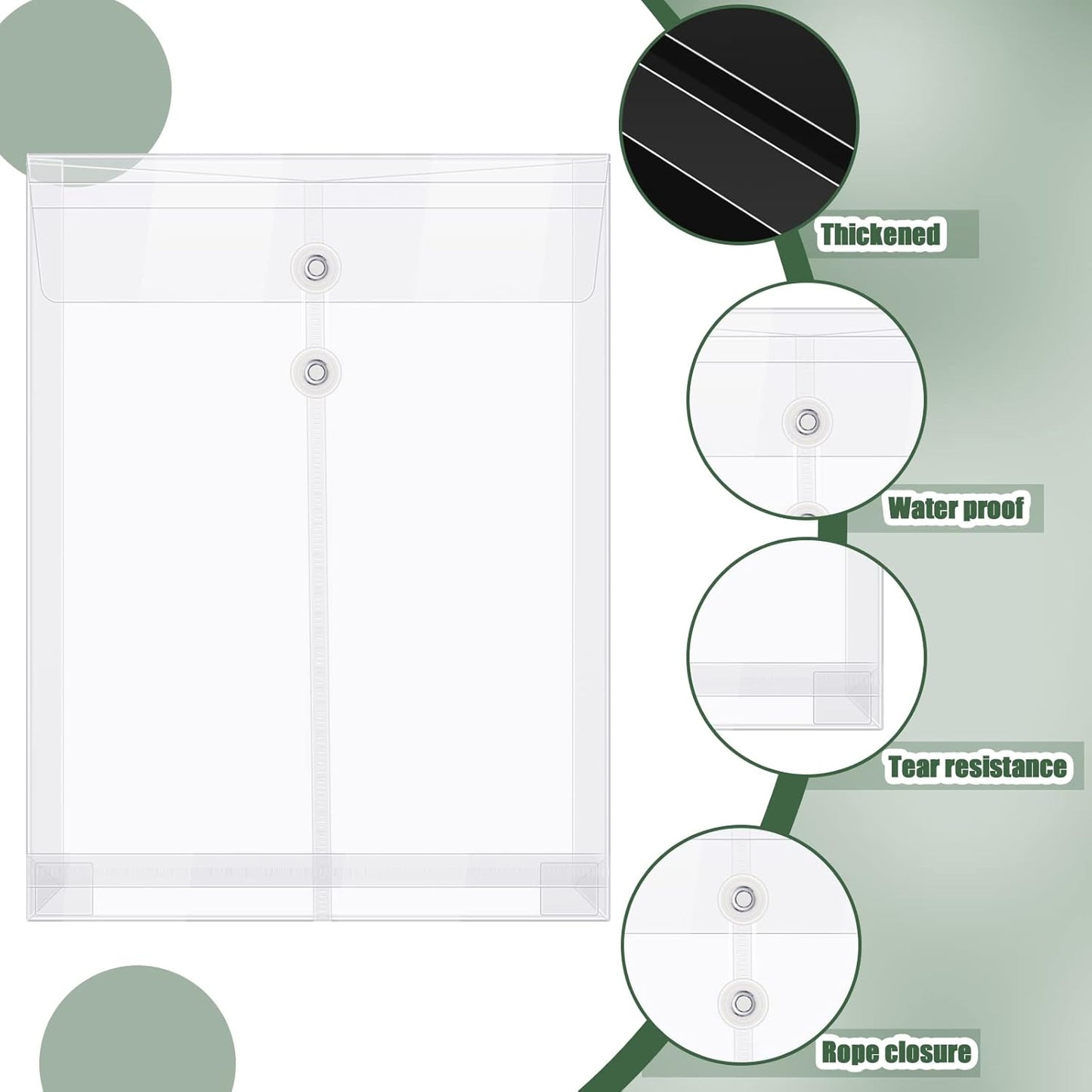 50 Pcs A4 Size Clear Plastic Poly Envelopes with String Closure, Expandable Files Document Folder, Reusable Large Capacity File Bag for School Office and Home(50 Pcs)