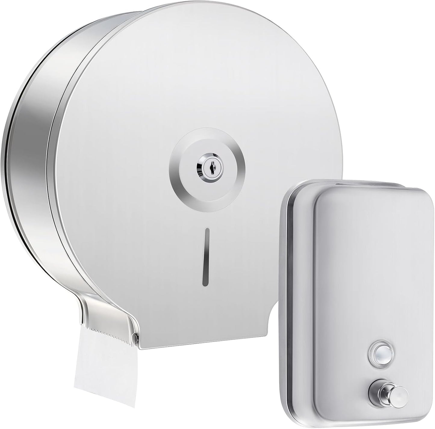 2 Pcs Commercial Soap Dispenser and Paper Towel Dispenser Set with Lock-Stainless Steel,Wall Mount,Large Capacity Manual Liquid Pump Rust Proof Leak Free for Home Bathroom (500 ml,Style 3)