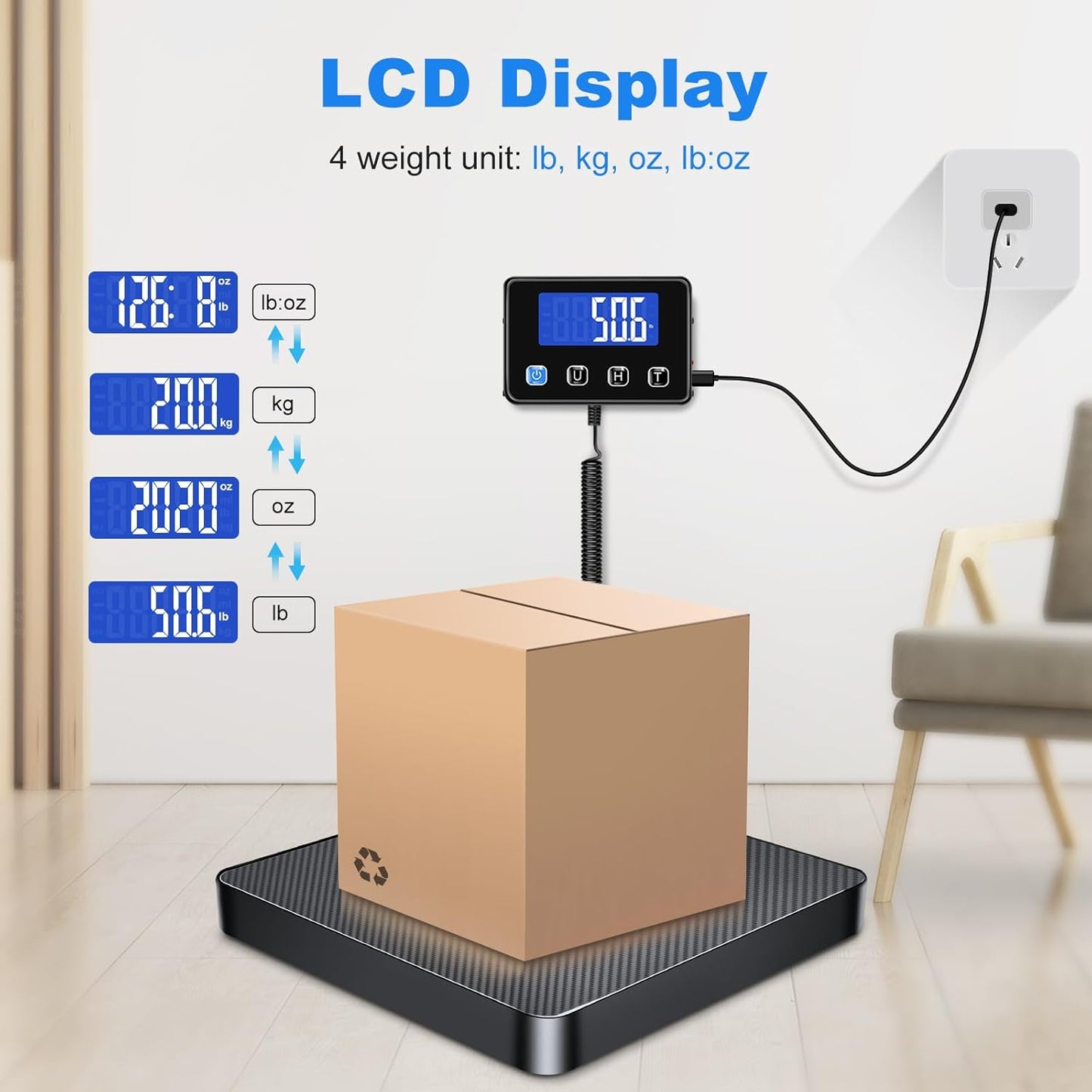 Shipping Scale, 440lb/0.5oz High Accuracy Digital Scale for Packages with Hold, Tare Function, Postal Scale for Small Business, Luggage, Home Use (Battery & Charging Cable Include)