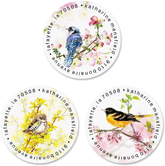 Colorful Images Spring Birds Return Address Mailing Labels, Personalize with Name & Addresses, Set of 144 Self Adhesive, Easy Peel Flat Label Sheets, 1-½" Across, 3 Designs