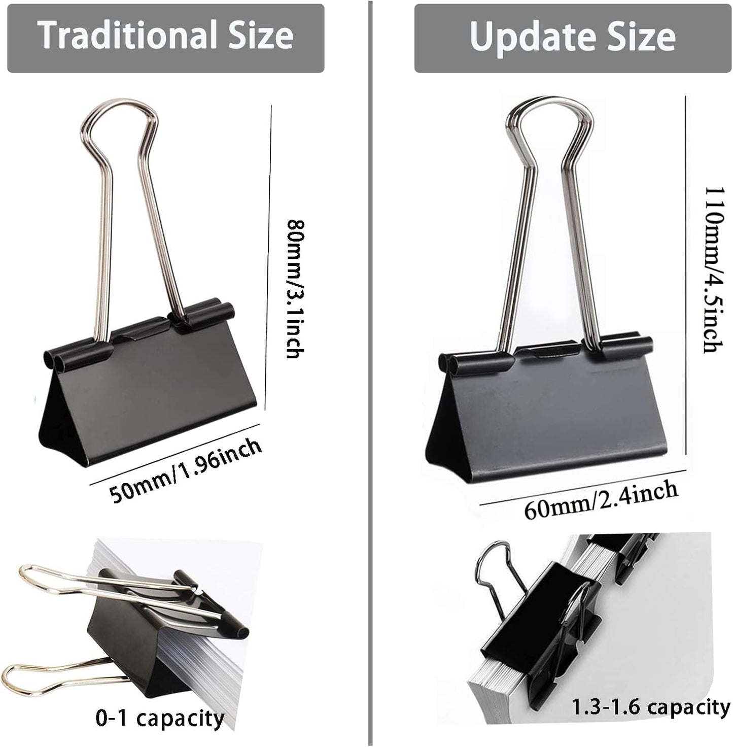 Extra Large Binder Clips 2.4 Inch, 30 Pack Upgrade Big Clips Paper Clamps for Office and Home Supplies