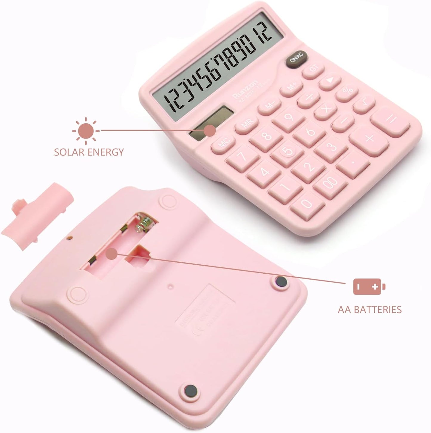 Basic Office Desktop Calculator - 12 Digit Large LCD Display, Sensitive Buttons for Pink Office Supplies and School Supplies