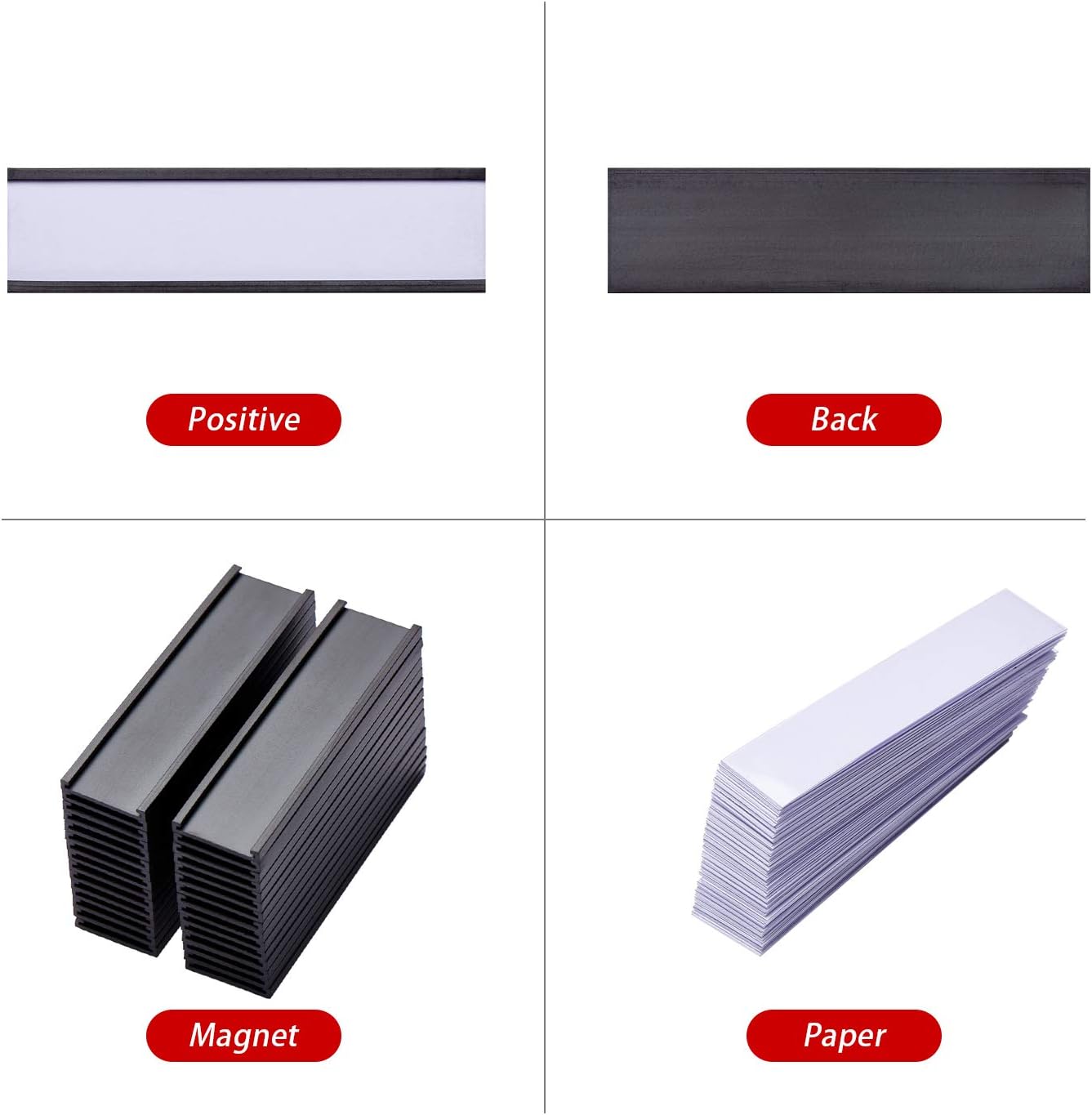 EEOYU Magnetic Label Holders with Magnets, Data Card Holders with Clear Plastic Protectors, Set of 30 (0.8 x 3 Inch)