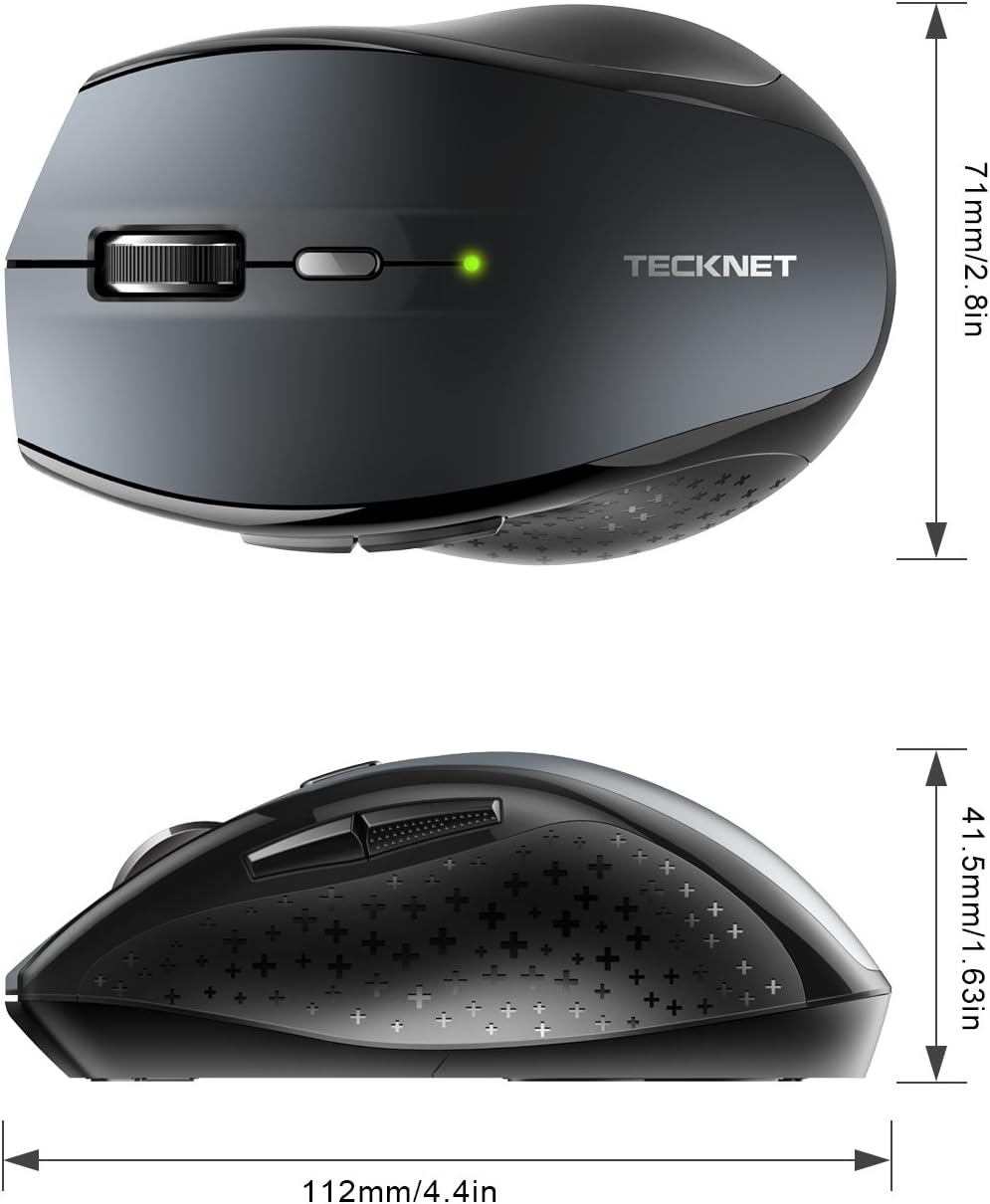 TECKNET Bluetooth Mouse, 4800 DPI Wireless Mouse, 2-Year Battery 6 Adjustable DPI, 6 Buttons Compatible with Laptop/Windows/Computer - Grey