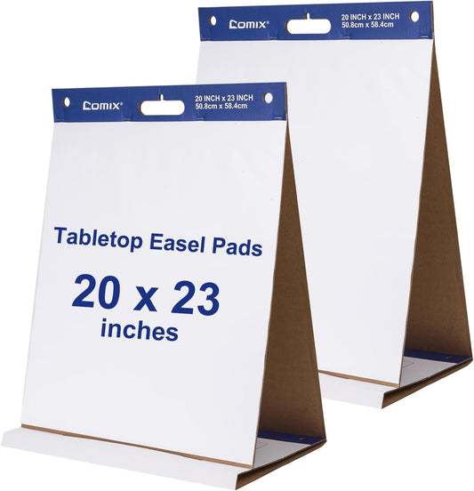Comix Sticky Portable Tabletop Easel Pads, 20 x 23 Inches Flip Chart Paper for Teachers, Large Self Stick Easel Paper for Office School Supplies, 20 Sheets/Pad, 2 Pads/Pack