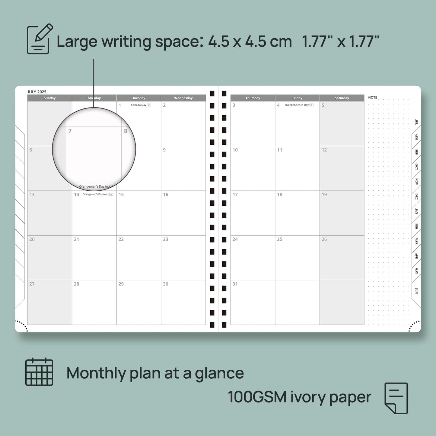 POPRUN Planner 2025-2026 Weekly Planner Notebook (Large 8.5''x 10.5'') Academic Calendar (JUL.25 - JUN.26) Appointment Book with Monthly Tabs, Spiral Soft Cover, Inner Pocket, 100 GSM - Cerulean Blue