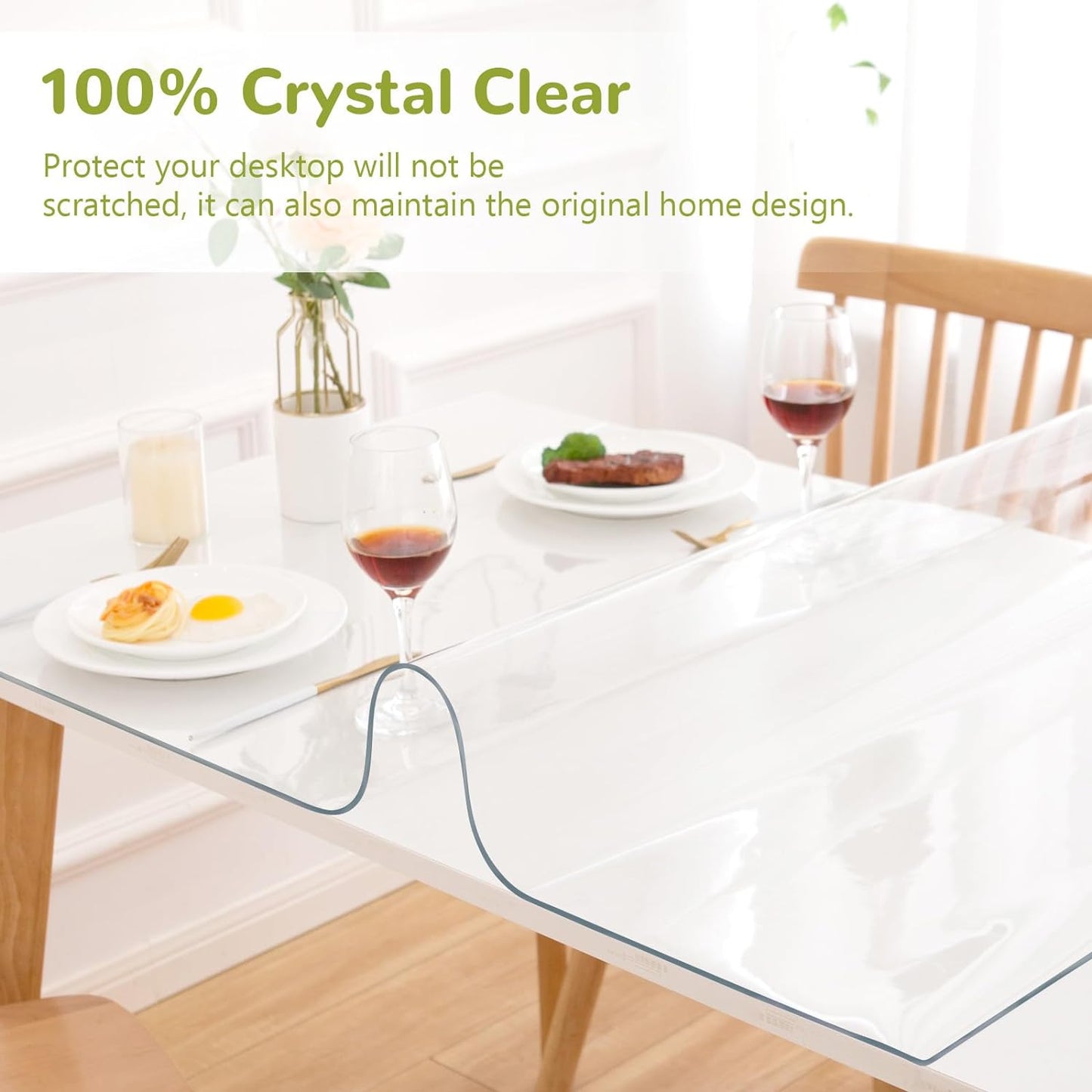 Clear Table Cover Protector, 32 x 63 Inch, 1.5mm Thick Plastic, Waterproof Table Pad for Dining Room, Kitchen, Office