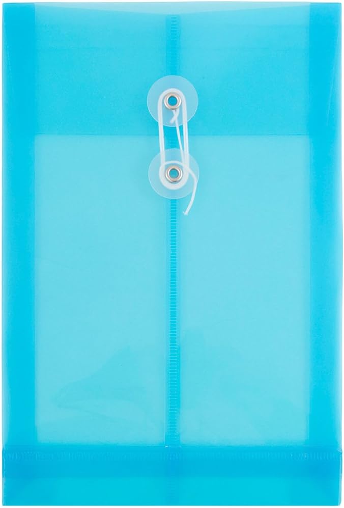 JAM PAPER Plastic Envelopes with Button & String Tie Closure - 6 1/4 x 9 1/4 - Assorted Colors - 12/Pack