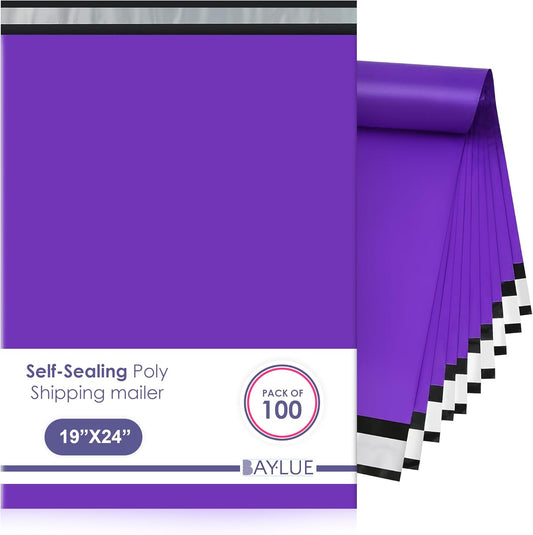 Purple Large Poly Mailers 19x24 Inch | Strong Adhesive Self-Seal Mailer Bags | Tear, Tamper, Water Resistant Shipping Envelopes | Thick Strong polymailer Bags XL Clothing Shipping Bags | 100 Pcs Bulk