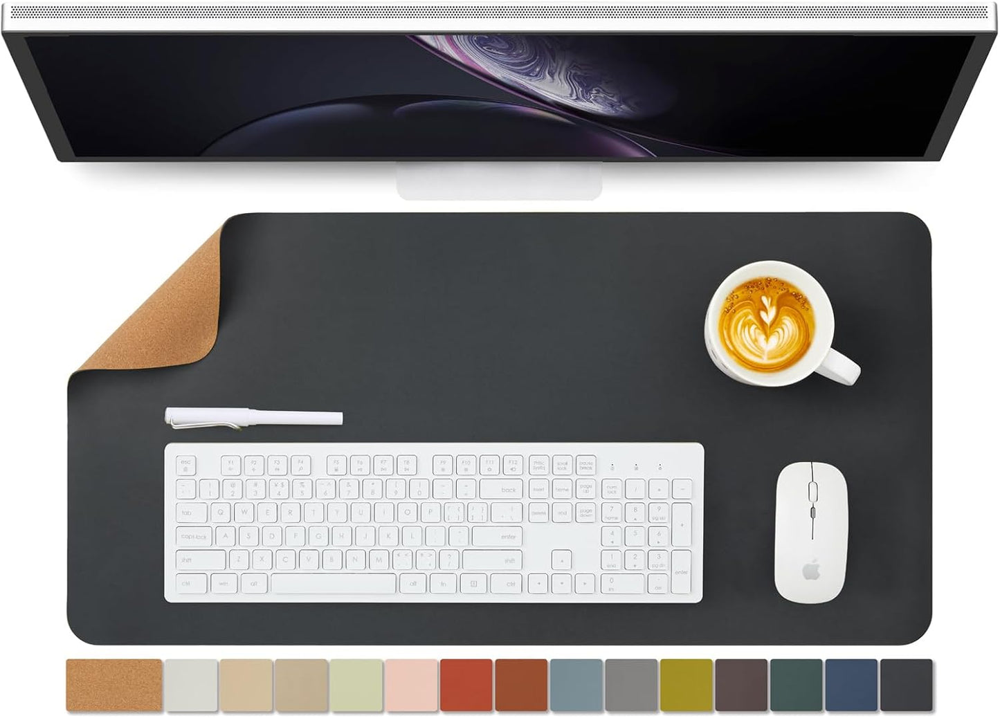 Cork Desk Mat - Dual-Sided Desk Pad for Office and Home - Desk Organization and Accessories - Ideal for Large Mouse Pad and Desk Mats on Top of Desks(Black,27.6"x 13.8")