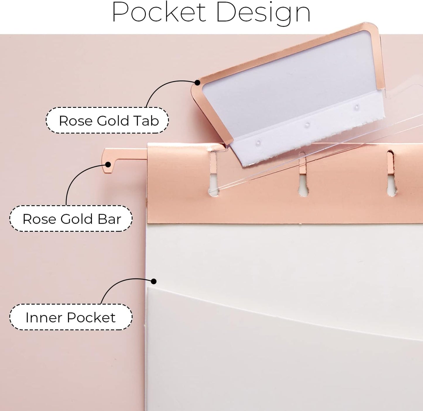 Y YOMA 1 Pack Rose Gold Desktop Hanging File Organizer | 12 Pack Rose Gold Pocket Hanging File Folders with Tabs & Insert | Letter Size Metal File Kit for Desk Home Office, I Shaped