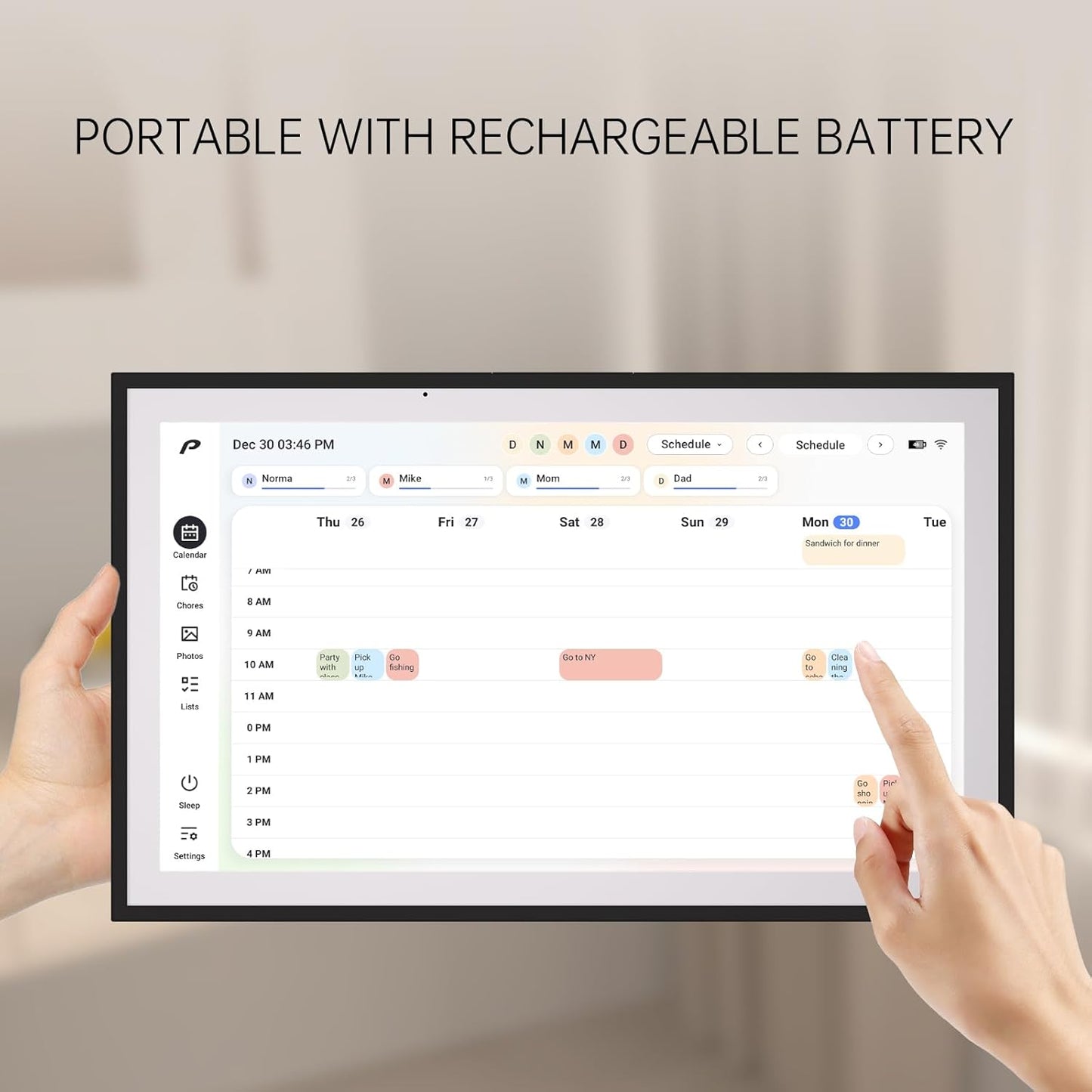 Pronext Calendar, 15.6 inch Digital Calendar & Chore Chart, Rechargeable Full HD Touchscreen Display, Portable Smart Family Organizer, Event Planner, Perfect for Family Schedules - Wall Mount Included, No Subscription