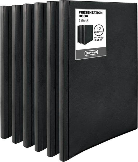 Dunwell Presentation Binder 12-Pocket, Displays 24 Pages, 8.5x11 Portfolio Binder with Plastic Sleeves, Storage and Organizer for Documents, Certificates, Projects, Photos (6 Pack, Black)